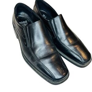 ECCO Slip On Loafers Men EU 44 US 10 Black Leather Square Toe Dress Shoe Classic